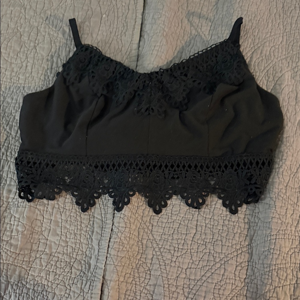 Mudd Black Crochet Trim Bralette Top